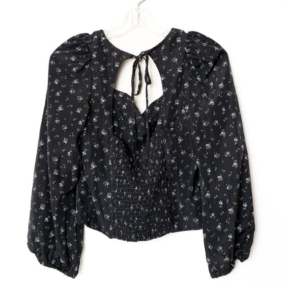 ✨ Levi's Finn Floral Puff Sleeve Blouse Short Sleeve Top Black - Picture 3 of 12